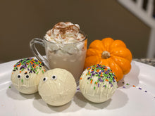 Load image into Gallery viewer, Ralph's Chocolate Delights White Chocolate Hot Chocolate Bomb *Gourmet Large Hot Chocolate Bombs Ingredients Premium Ghirardelli Chocolate, Marshmallows, Sprinkles, Pumpkin Spice Hot Chocolate Mix, hot cocoa bombs for Halloween, Thanksgiving, Christmas, Holidays and Winter drink or beverage