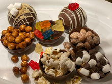Load image into Gallery viewer, Ralph's Chocolate Delights * RCD Snack Bomb Gourmet Large Snack Bomb Size (Approx.): Large 3" x 3" x 3" A delicious dessert, and addition to dinner parties, Christmas, Holidays, Birthdays, Gifts, and weddings Ingredients Premium Ghirardelli Chocolate Snack Types Pretzels Gummy Bears Skittles Almonds Cashews