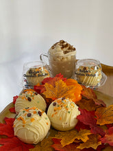 Load image into Gallery viewer, Ralph's Chocolate Delights White Chocolate Hot Chocolate Bomb *Gourmet Large Hot Chocolate Bombs Ingredients Premium Ghirardelli Chocolate, Marshmallows, Sprinkles, Pumpkin Spice Hot Chocolate Mix, hot cocoa bombs for Halloween, Thanksgiving, Christmas, Holidays and Winter drink or beverage