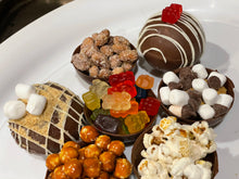Load image into Gallery viewer, Ralph's Chocolate Delights * RCD Snack Bomb Gourmet Large Snack Bomb Size (Approx.): Large 3" x 3" x 3" A delicious dessert, and addition to dinner parties, Christmas, Holidays, Birthdays, Gifts, and weddings Ingredients Premium Ghirardelli Chocolate Snack Types Pretzels Gummy Bears Skittles Almonds Cashews