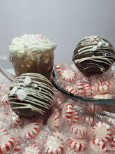 Load image into Gallery viewer, Ralph's Chocolate Delights Peppermint Hot Chocolate Bomb White, Milk or Dark Chocolate Hot Chocolate Bomb *Gourmet Large Hot Chocolate Bombs Ingredients Premium Real Ghirardelli Chocolate, Peppermint Candy Crumble, Marshmallows, White, Milk or Dark Chocolate Hot Chocolate Mix, hot cocoa bombs for Halloween, Thanksgiving, Christmas, Holidays, Dessert, parties, Weddings, events and Winter drink or beverage