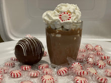 Load image into Gallery viewer, Ralph&#39;s Chocolate Delights Peppermint Hot Chocolate Bomb White, Milk or Dark Chocolate Hot Chocolate Bomb *Gourmet Large Hot Chocolate Bombs Ingredients Premium Real Ghirardelli Chocolate, Peppermint Candy Crumble, Marshmallows, White, Milk or Dark Chocolate Hot Chocolate Mix, hot cocoa bombs for Halloween, Thanksgiving, Christmas, Holidays, Dessert, parties, Weddings, events and Winter drink or beverage
