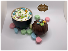 Load image into Gallery viewer, Ralph's Chocolate Delights Milk Chocolate Hot Chocolate Bomb *Gourmet Large Hot Chocolate Bombs Ingredients Premium Ghirardelli Milk Chocolate, Marshmallows, Milk Chocolate Hot Chocolate Mix, hot cocoa bombs for Halloween, Thanksgiving, St. Patrick's Day, Holidays, Dessert, parties, Weddings, events and Frozen drink or beverage, Frozen Hot Chocolate