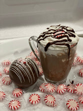 Load image into Gallery viewer, Ralph's Chocolate Delights Peppermint Hot Chocolate Bomb White, Milk or Dark Chocolate Hot Chocolate Bomb *Gourmet Large Hot Chocolate Bombs Ingredients Premium Real Ghirardelli Chocolate, Peppermint Candy Crumble, Marshmallows, White, Milk or Dark Chocolate Hot Chocolate Mix, hot cocoa bombs for Halloween, Thanksgiving, Christmas, Holidays, Dessert, parties, Weddings, events and Winter drink or beverage