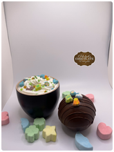 Load image into Gallery viewer, Ralph's Chocolate Delights Milk Chocolate Hot Chocolate Bomb *Gourmet Large Hot Chocolate Bombs Ingredients Premium Ghirardelli Milk Chocolate, Marshmallows, Milk Chocolate Hot Chocolate Mix, hot cocoa bombs for Halloween, Thanksgiving, St. Patrick's Day, Holidays, Dessert, parties, Weddings, events and Frozen drink or beverage, Frozen Hot Chocolate