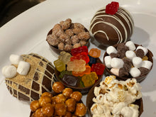 Load image into Gallery viewer, Ralph's Chocolate Delights * RCD Snack Bomb Gourmet Large Snack Bomb Size (Approx.): Large 3" x 3" x 3" A delicious dessert, and addition to dinner parties, Christmas, Holidays, Birthdays, Gifts, and weddings Ingredients Premium Ghirardelli Chocolate Snack Types Pretzels Gummy Bears Skittles Almonds Cashews