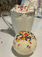 Load image into Gallery viewer, Ralph's Chocolate Delights Birthday Cake Hot Chocolate Bomb *Gourmet Large Hot Chocolate Bombs Ingredients Premium Ghirardelli White Chocolate Marshmallows Sprinkles White Hot Chocolate Mix, hot cocoa bombs for Christmas, Holidays and Winter drink or beverage, Dessert