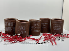 Load image into Gallery viewer, Delicious all Chocolate Shot Glasses! You can order Personalized shot glasses for any event such as Weddings, Anniversaries, Valentine&#39;s Day, Birthdays, Bar mitzvas and others. Great as parting gifts everyone will love! Personalized, Custom
