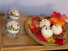 Load image into Gallery viewer, Ralph's Chocolate Delights White Chocolate Hot Chocolate Bomb *Gourmet Large Hot Chocolate Bombs Ingredients Premium Ghirardelli Chocolate, Marshmallows, Sprinkles, Pumpkin Spice Hot Chocolate Mix, hot cocoa bombs for Halloween, Thanksgiving, Christmas, Holidays and Winter drink or beverage