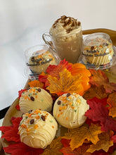 Load image into Gallery viewer, Ralph's Chocolate Delights White Chocolate Hot Chocolate Bomb *Gourmet Large Hot Chocolate Bombs Ingredients Premium Ghirardelli Chocolate, Marshmallows, Sprinkles, Pumpkin Spice Hot Chocolate Mix, hot cocoa bombs for Halloween, Thanksgiving, Christmas, Holidays and Winter drink or beverage
