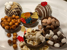 Load image into Gallery viewer, Ralph's Chocolate Delights * RCD Snack Bomb Gourmet Large Snack Bomb Size (Approx.): Large 3" x 3" x 3" A delicious dessert, and addition to dinner parties, Christmas, Holidays, Birthdays, Gifts, and weddings Ingredients Premium Ghirardelli Chocolate Snack Types Pretzels Gummy Bears Skittles Almonds Cashews
