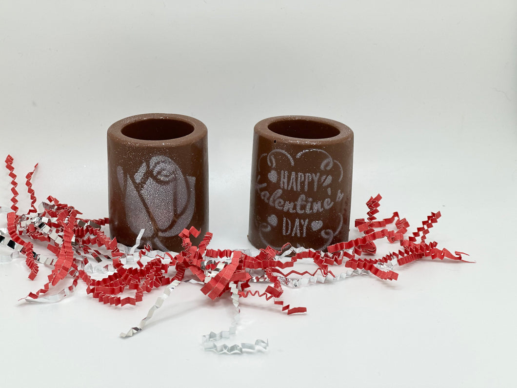 Ralphs Chocolate Delights Chocolate Shot Glasses Dessert Cups on white background for Gifts, Christmas, Holidays, Birthdays, Parties, Dinner, Dessert, Valentine's Day, Rose, Personalized, Custom